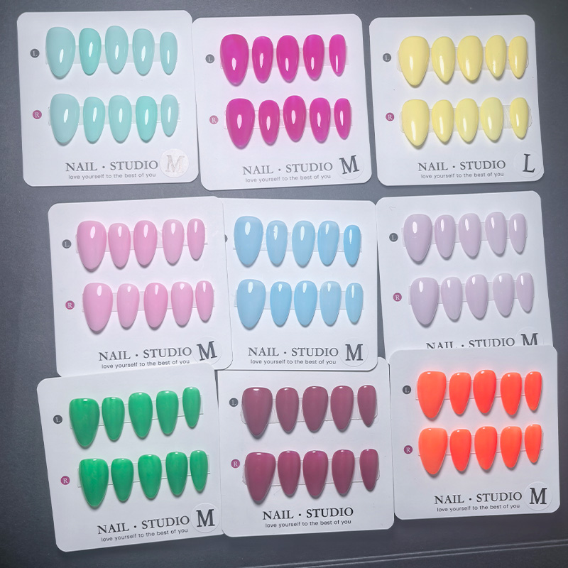 Nail Art Yellow - 10pcs Almond Press on Nails Handmade