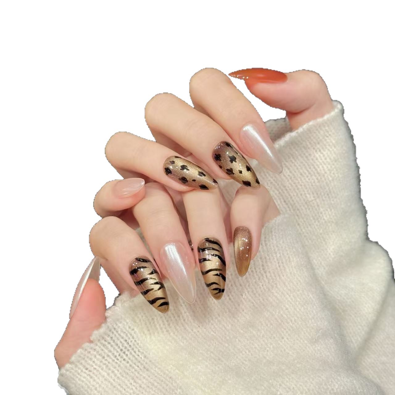 10pcs Handmade Almond Press On - Nail Art Zebra Design 评论和价格