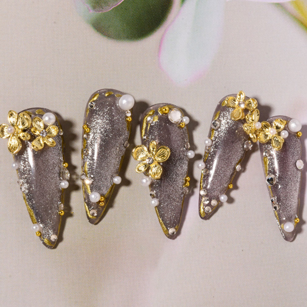 10pcs Gold Rhinestone Flower 3 - Nail Art Lilac 评论和价格
