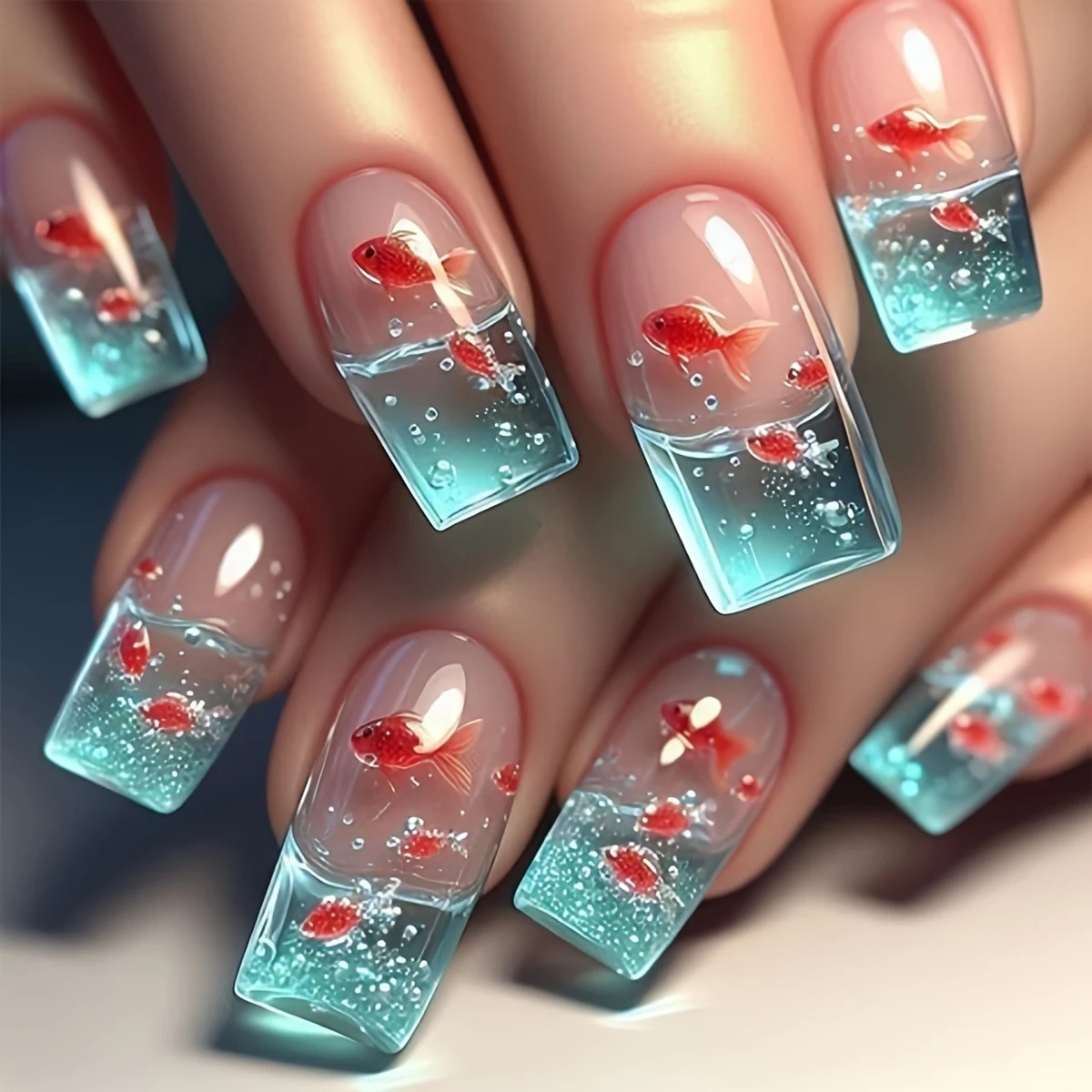 Medium long Square fake nails  - Nail Art Yellow 评论和价格