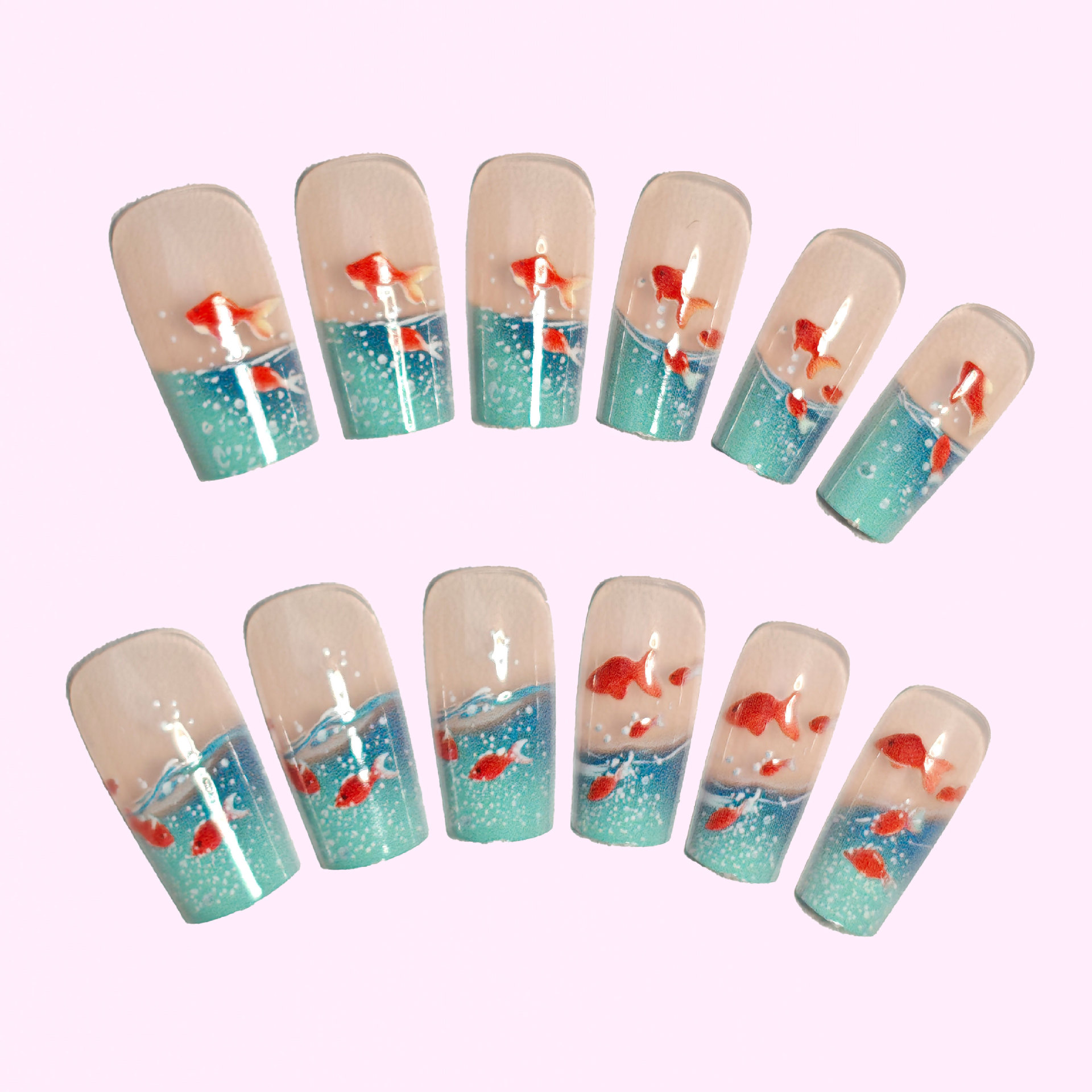 Medium long Square fake nails  - Nail Art Yellow 评论和价格